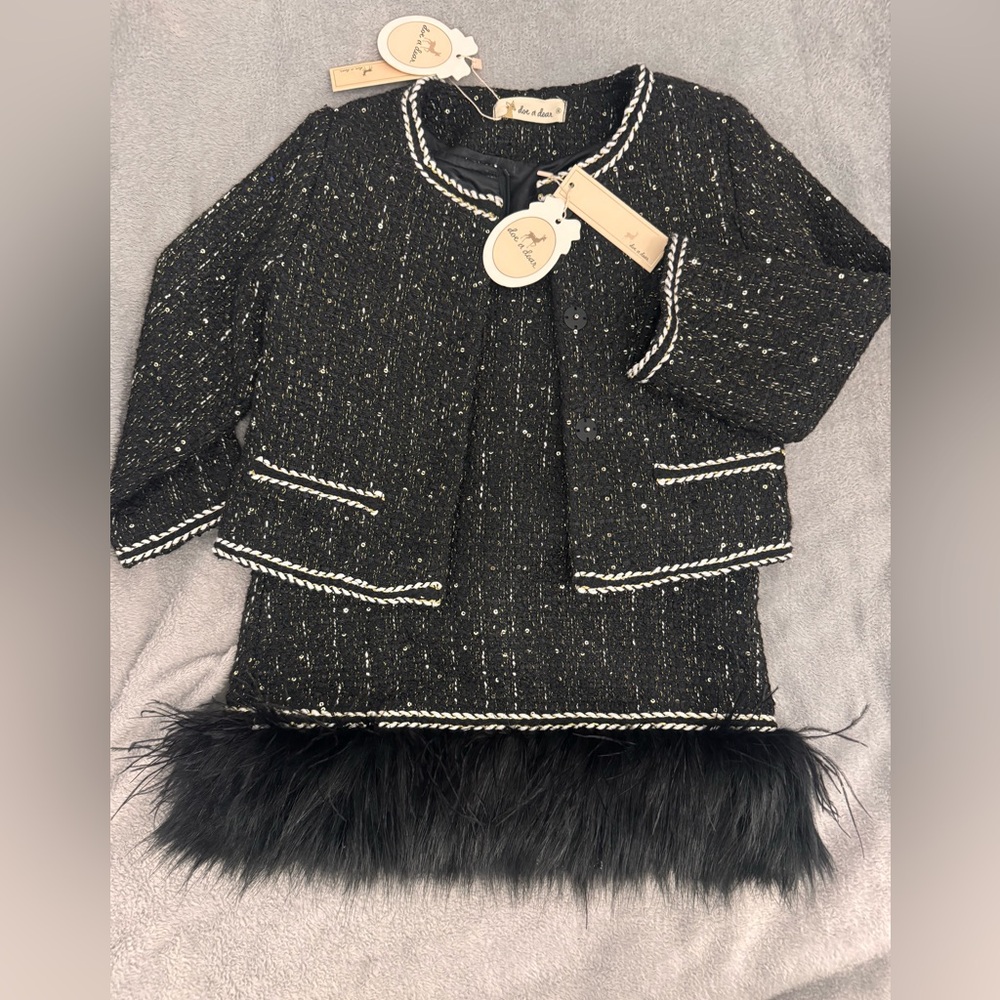 Doe a dear tweed girl dress black and matching jacket size 4t